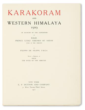 FILIPPI, FILIPPO DE. Karakoram and Western Himalaya, 1909.  2 vols.  NY, 1912